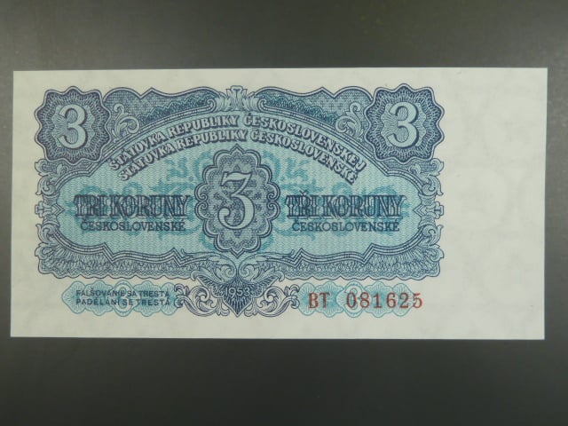 3 Kčs 1953 série BT, tiskárna Goznak Moskva