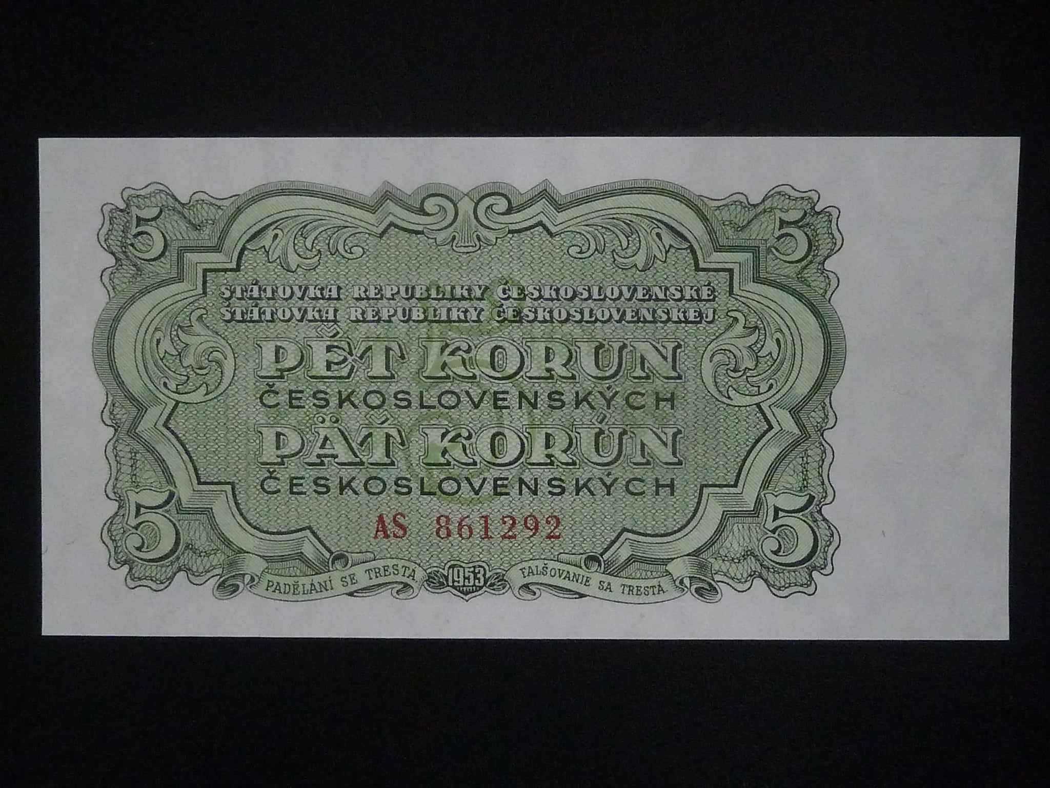 5 Kčs 1953, série AS, tiskárna Goznak Moskva