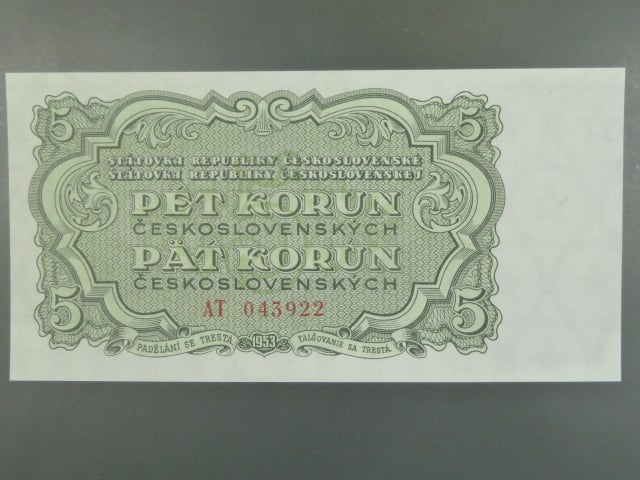 5 Kčs 1953, série AT, tiskárna Goznak Moskva