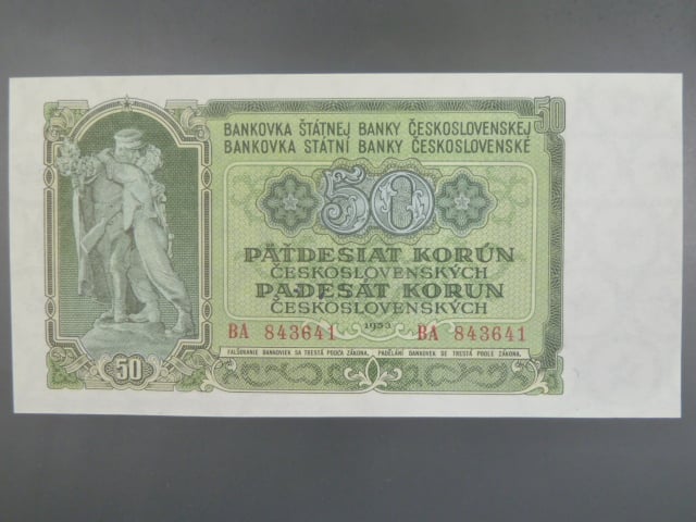 50 Kčs 1953 série BA, tiskárna Goznak Moskva, perf. 3md