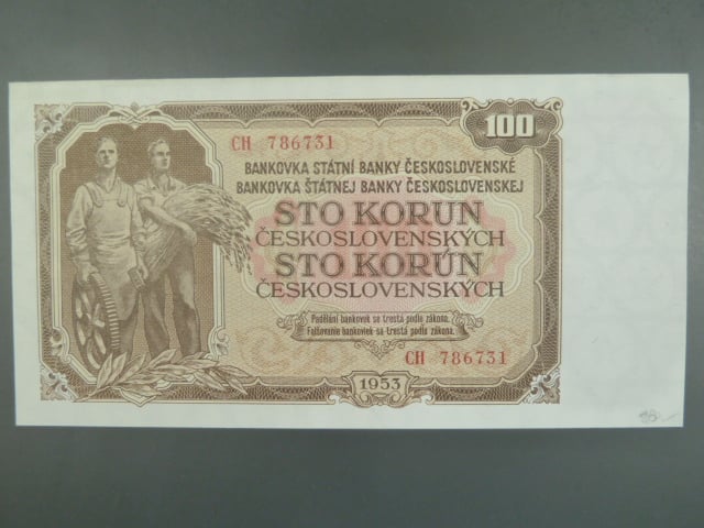 100 Kčs 1953 série CH, tiskárna Goznak Moskva