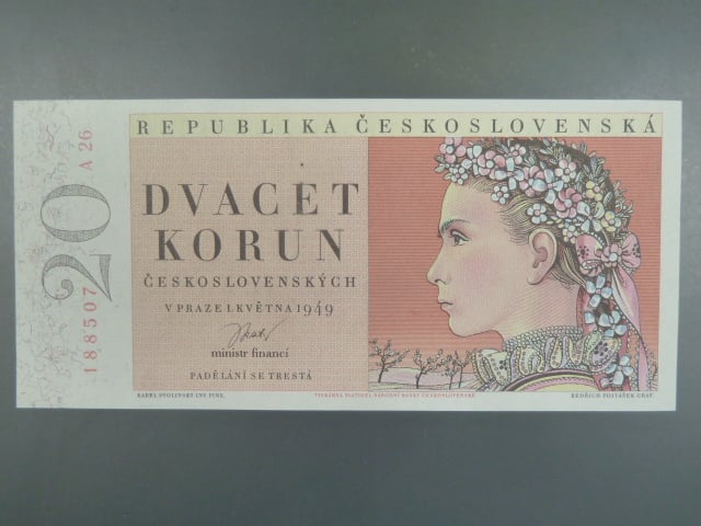 20 Kčs 1.5.1949, série A 26, perforace 3md