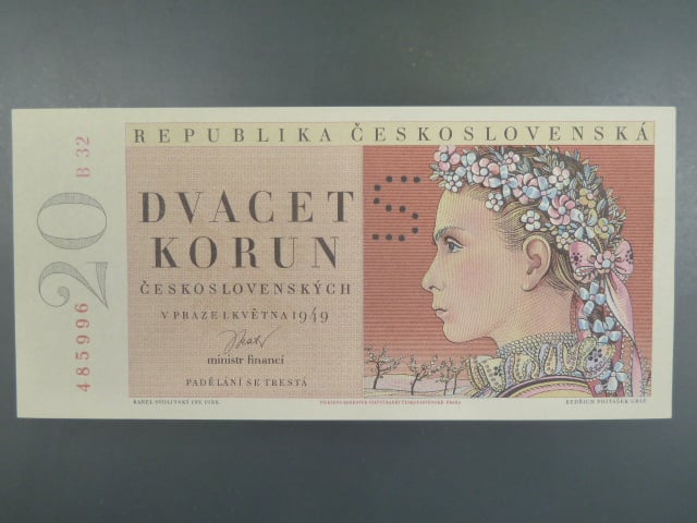 20 Kčs 1.5.1949, série B 32, perforace S