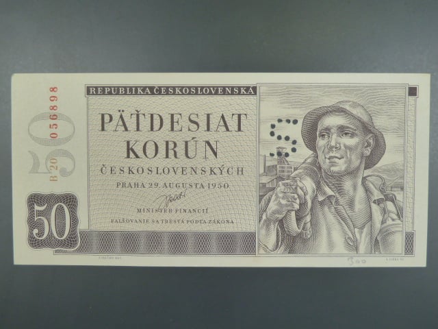 50 Kčs 29.8.1950, série B 20, perforace S