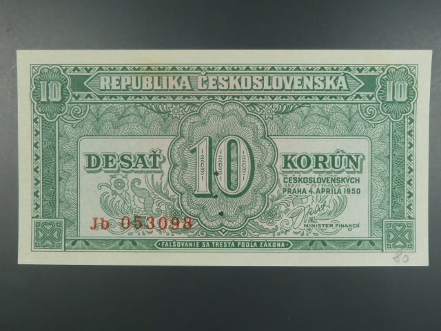 10 Kčs 4.4.1950 série Jb, perf. 3md