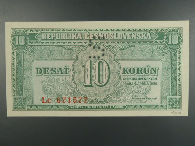 10 Kčs 4.4.1950 série Lc, perf. "S"