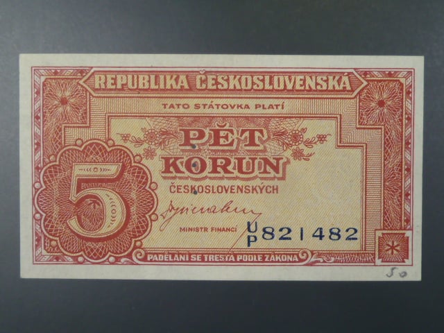5 Kčs 1945 série U/P perforace 3md