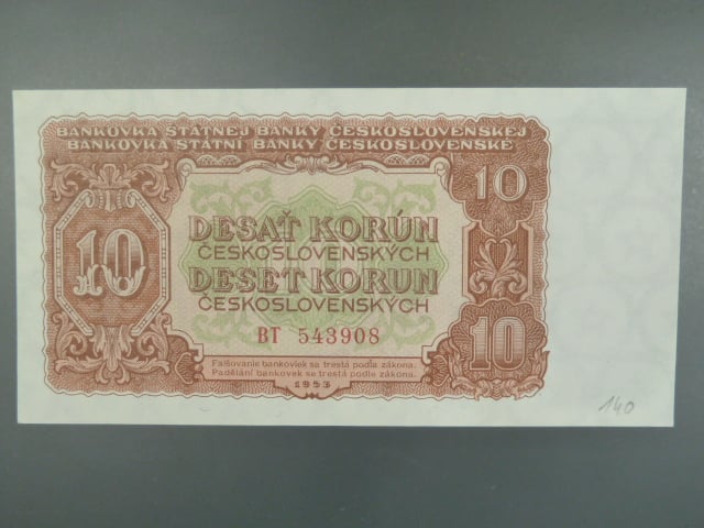 10 Kčs 1953 série BT, tiskárna Goznak Moskva