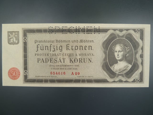 50 K 12.9.1940 série A 09, perforace SPECIMEN