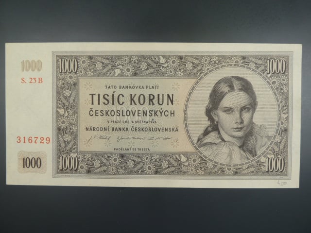 1000 Kčs 16.5.1945 série B 23, perf. 3md