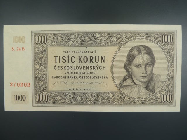 1000 Kčs 16.5.1945 série B 24, perf. 3md