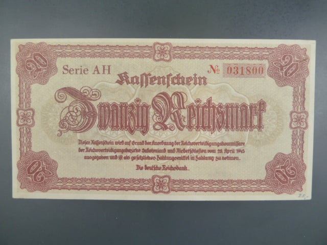 Sudety, Reichenberg 20 Rm 28.4.1945 série AH