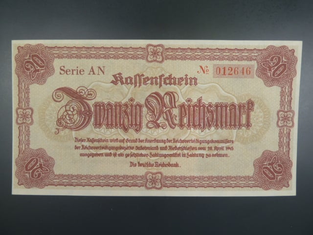 Sudety, Reichenberg 20 Rm 28.4.1945 série AN