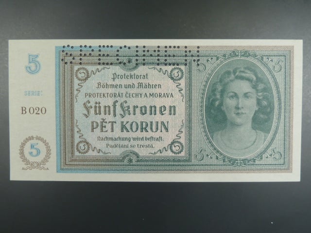 5 K 1940, série B 020, perf. SPECIMEN