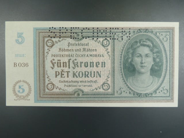 5 K 1940, série B 036, perf. SPECIMEN