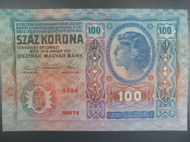 100 K 2.1.1912, série nad 2000, odstín světle modrá