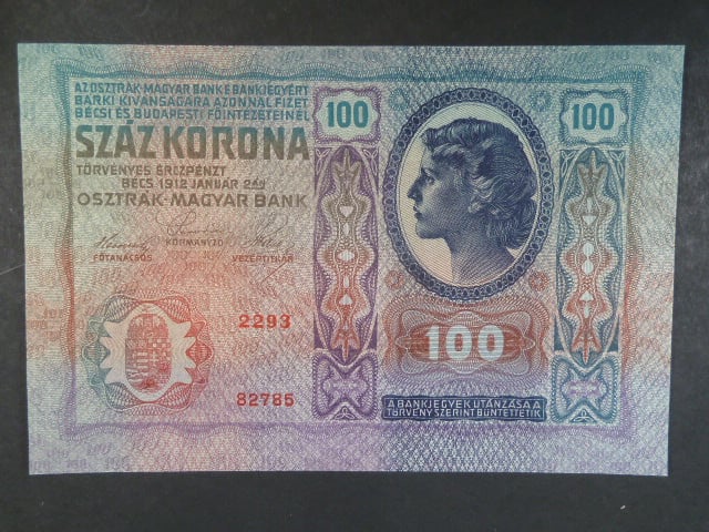 100 K 2.1.1912, série nad 2000, odstín tmavě modrá