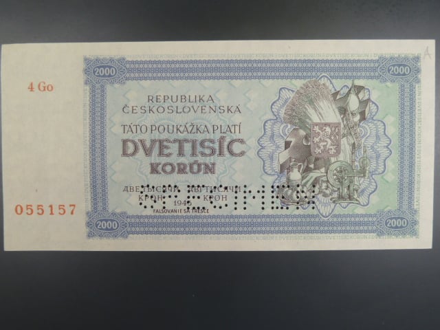 2000 K 1945 série 4Go, perf. SPECIMEN, poloha vodoznaku A