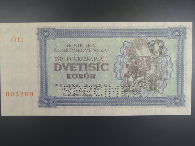 2000 K 1945 série 15Lt, perf. SPECIMEN, poloha vodoznaku A