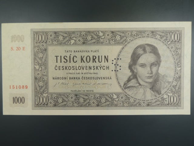 1000 Kčs 16.5.1945 série E 20, perf. S