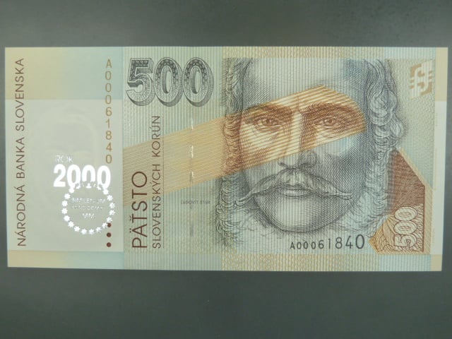500 Sk 1.10.1993 s. A (2000), přítisk Bi-milénium, CHYBOTISK - velký posun přítisku doprava