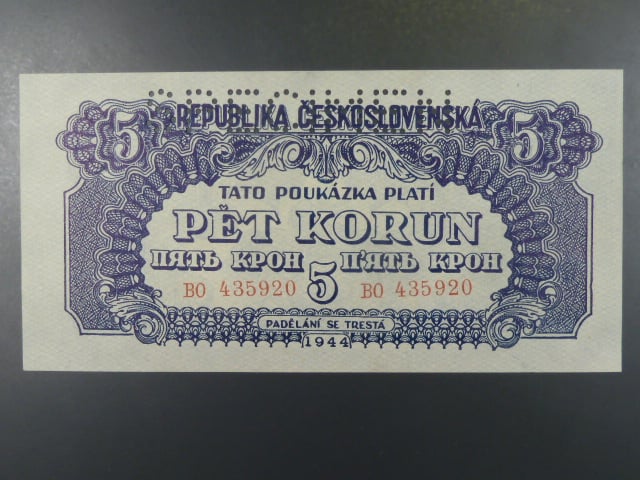 5 K 1944 série BO vodorovný podtisk, perf. SPECIMEN