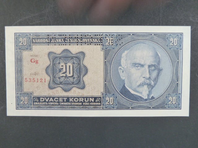 20 Kč 1.10.1926 série Gg, perf. SPECIMEN