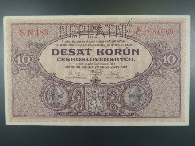 10 Kčs 2.1.1927 série N 183, perf. NEPLATNÉ