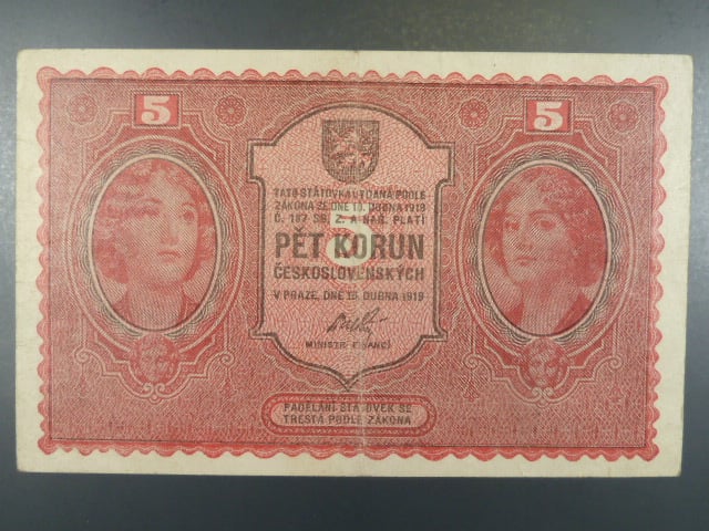 5 Kč 15. 4. 1919 série 0135