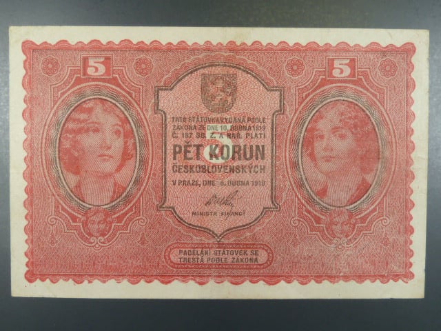 5 Kč 15. 4. 1919 série 0154