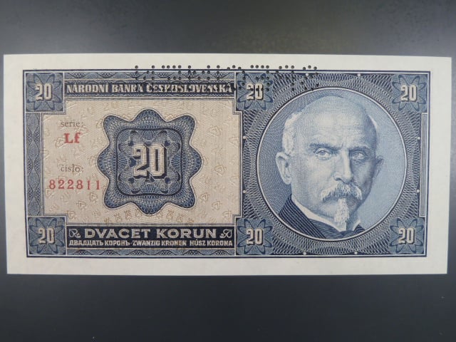 20 Kč 1.10.1926 série Lf, perf. SPECIMEN