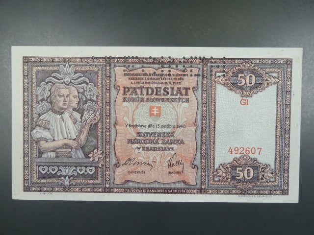 50 Ks 15.10.1940 série Gl, perf. SPECIMEN