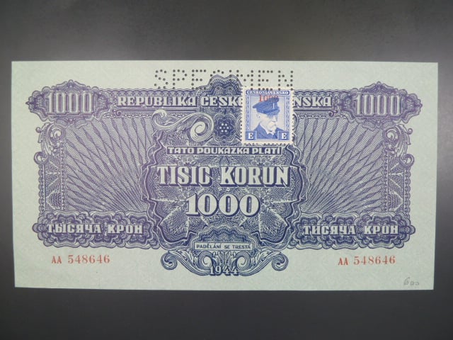 1000 K 1944 kolkovaná série AA, perf. SPECIMEN