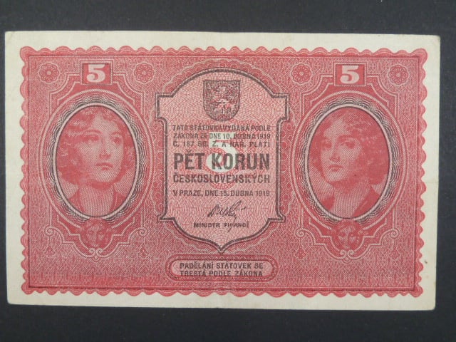 5 Kč 15. 4. 1919 série 0038