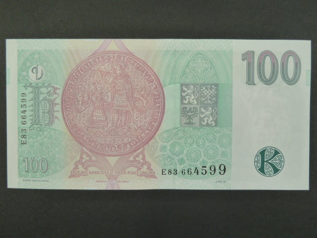 100 Kč 1997 s. E 83, Baj. CZ 18, Pi. 18