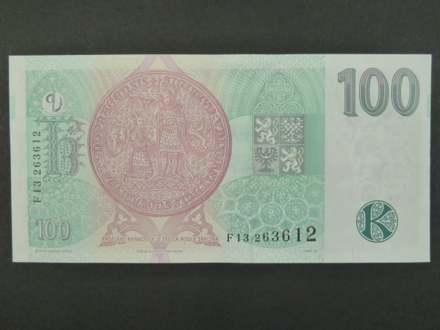 100 Kč 1997 s. F 13, Baj. CZ 18, Pi. 18