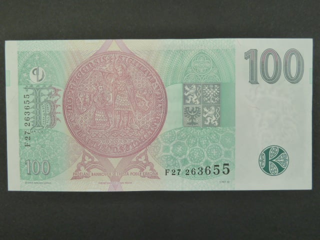 100 Kč 1997 s. F 27, Baj. CZ 18, Pi. 18