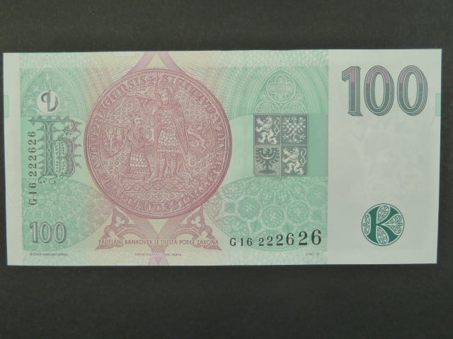 100 Kč 1997 s. G 16, Baj. CZ 18, Pi. 18