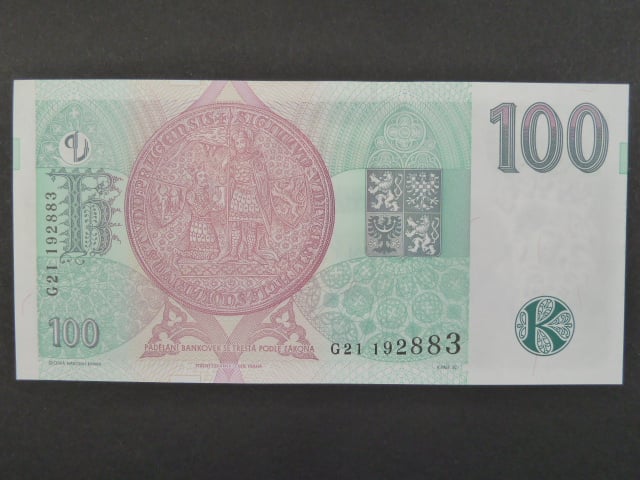 100 Kč 1997 s. G 21, Baj. CZ 18, Pi. 18