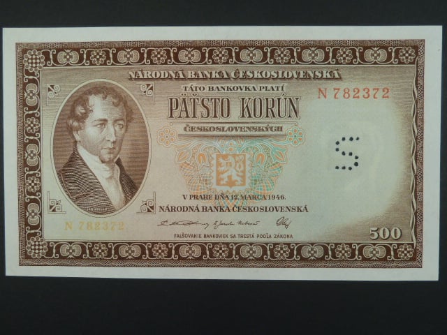 500 Kčs 12.3.1946 série N, perf. "S"