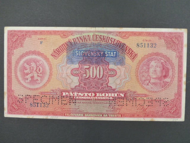 500 Ks 2.5.1929 s pretiskem, serie F, perf. SPECIMEN