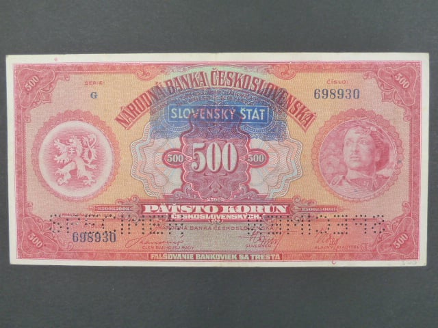 500 Ks 2.5.1929 s pretiskem, serie G, perf. SPECIMEN