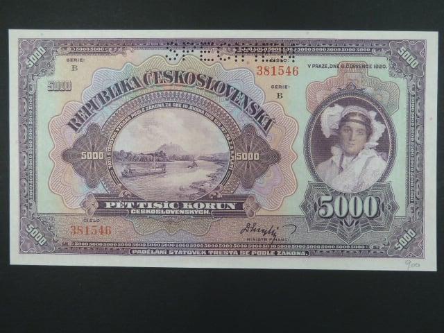 5000 Kč 6.7.1920, s.B, specimen