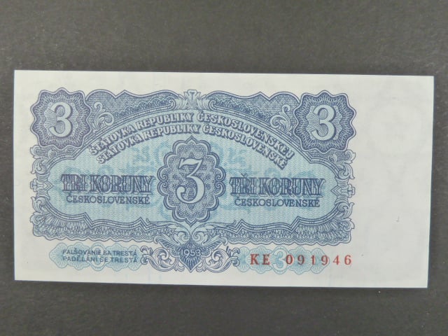 3 Kčs 1953 série KE, tiskárna STC Praha