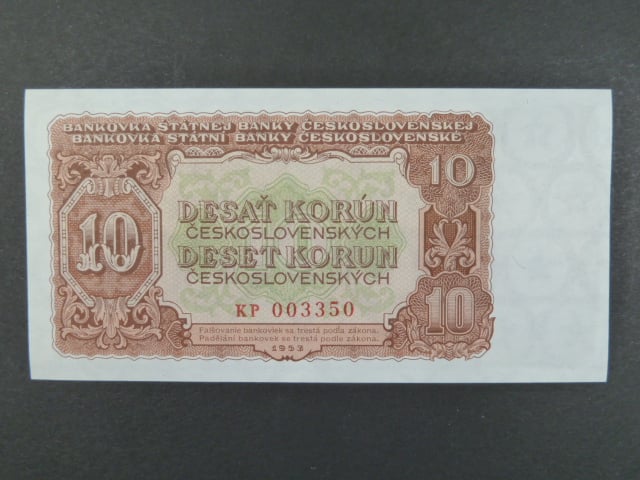 10 Kčs 1953 série KP, tiskárna STC Praha