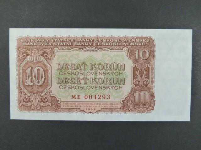 10 Kčs 1953 série ME, tiskárna STC Praha