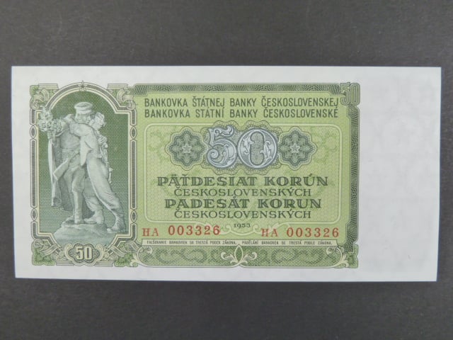 50 Kčs 1953 série HA, tiskárna STC Praha