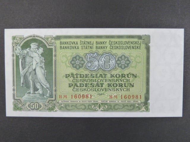 50 Kčs 1953 série HM, tiskárna STC Praha
