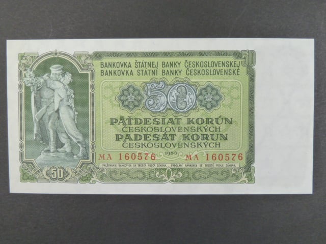 50 Kčs 1953 série MA, tiskárna STC Praha