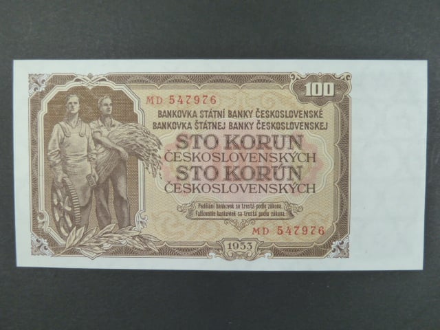 100 Kčs 1953 série MD, tiskárna STC Praha